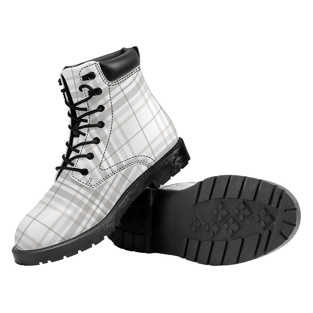 White And Grey Plaid Pattern Print Work Boots