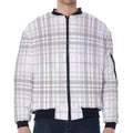 White And Grey Plaid Pattern Print Zip Sleeve Bomber Jacket