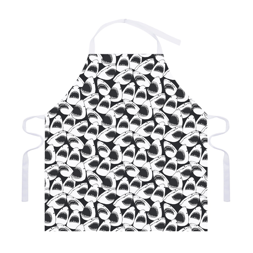 White And Grey Shark Pattern Print Adjustable Apron