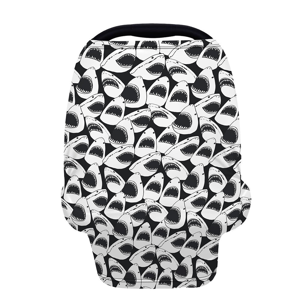 White And Grey Shark Pattern Print Baby Seat Cover