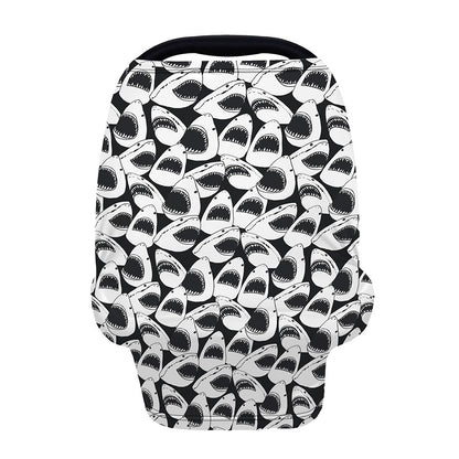 White And Grey Shark Pattern Print Baby Seat Cover