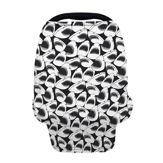 White And Grey Shark Pattern Print Baby Seat Cover