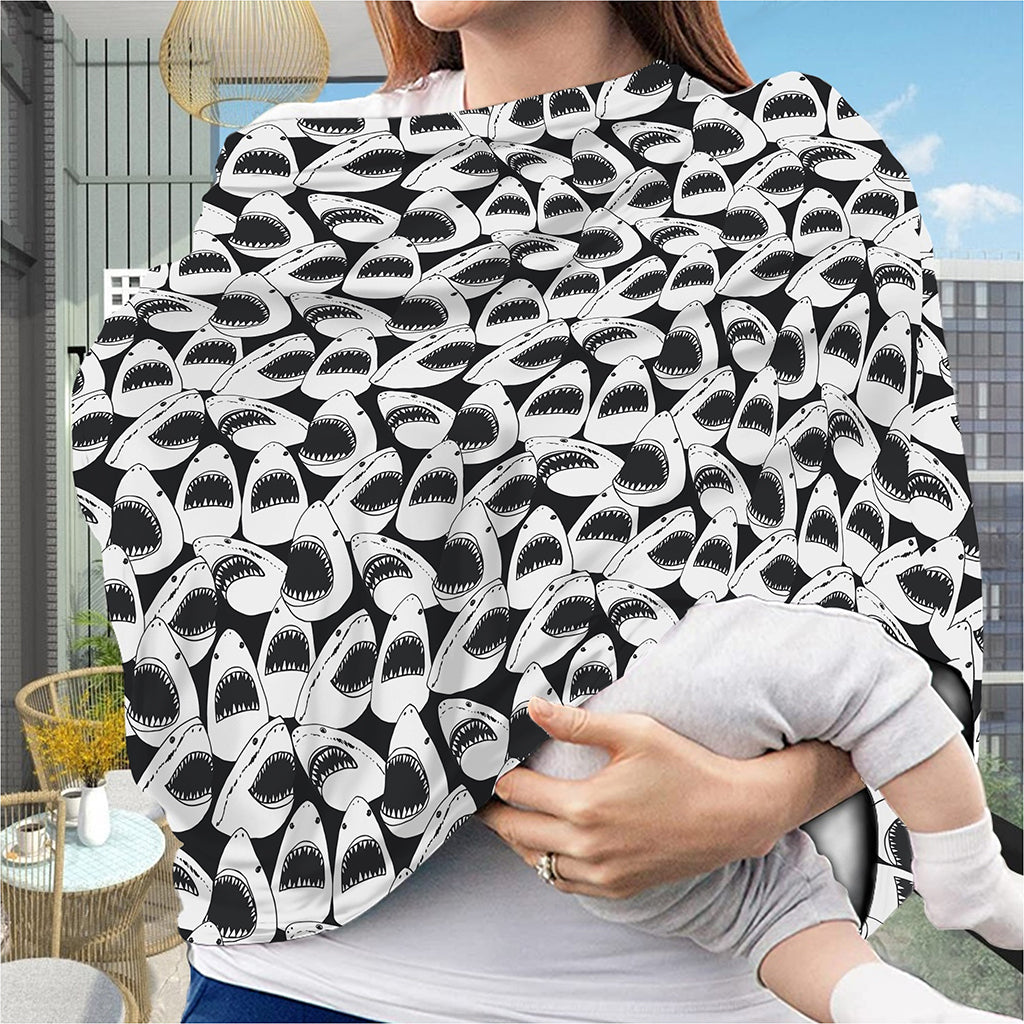 White And Grey Shark Pattern Print Baby Seat Cover