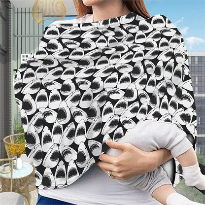 White And Grey Shark Pattern Print Baby Seat Cover