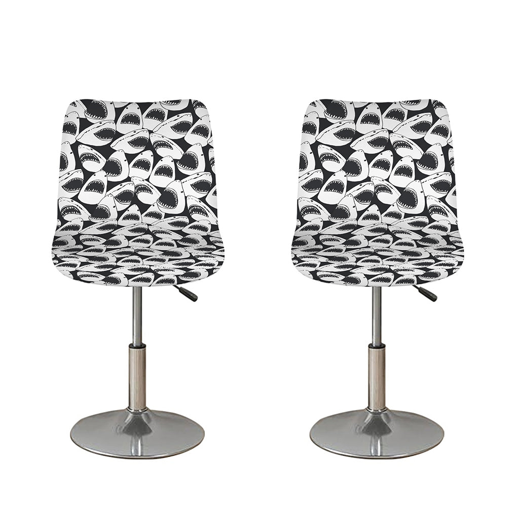 White And Grey Shark Pattern Print Bar Stool Covers