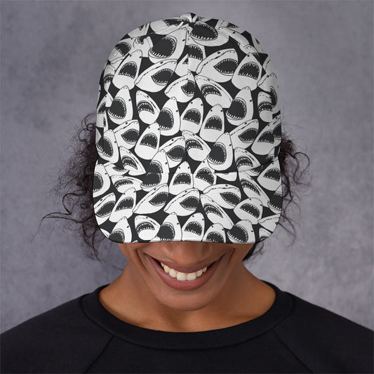 White And Grey Shark Pattern Print Baseball Cap