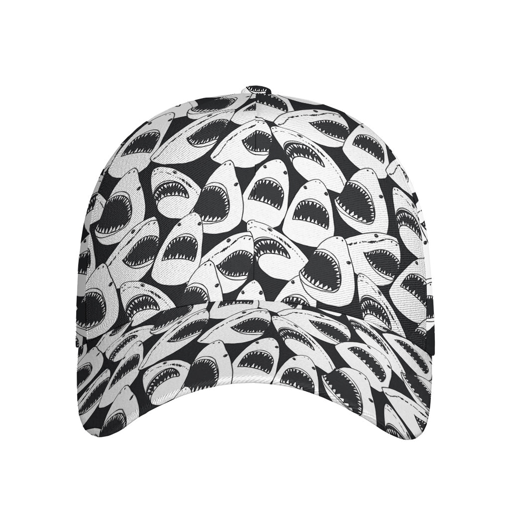 White And Grey Shark Pattern Print Baseball Cap