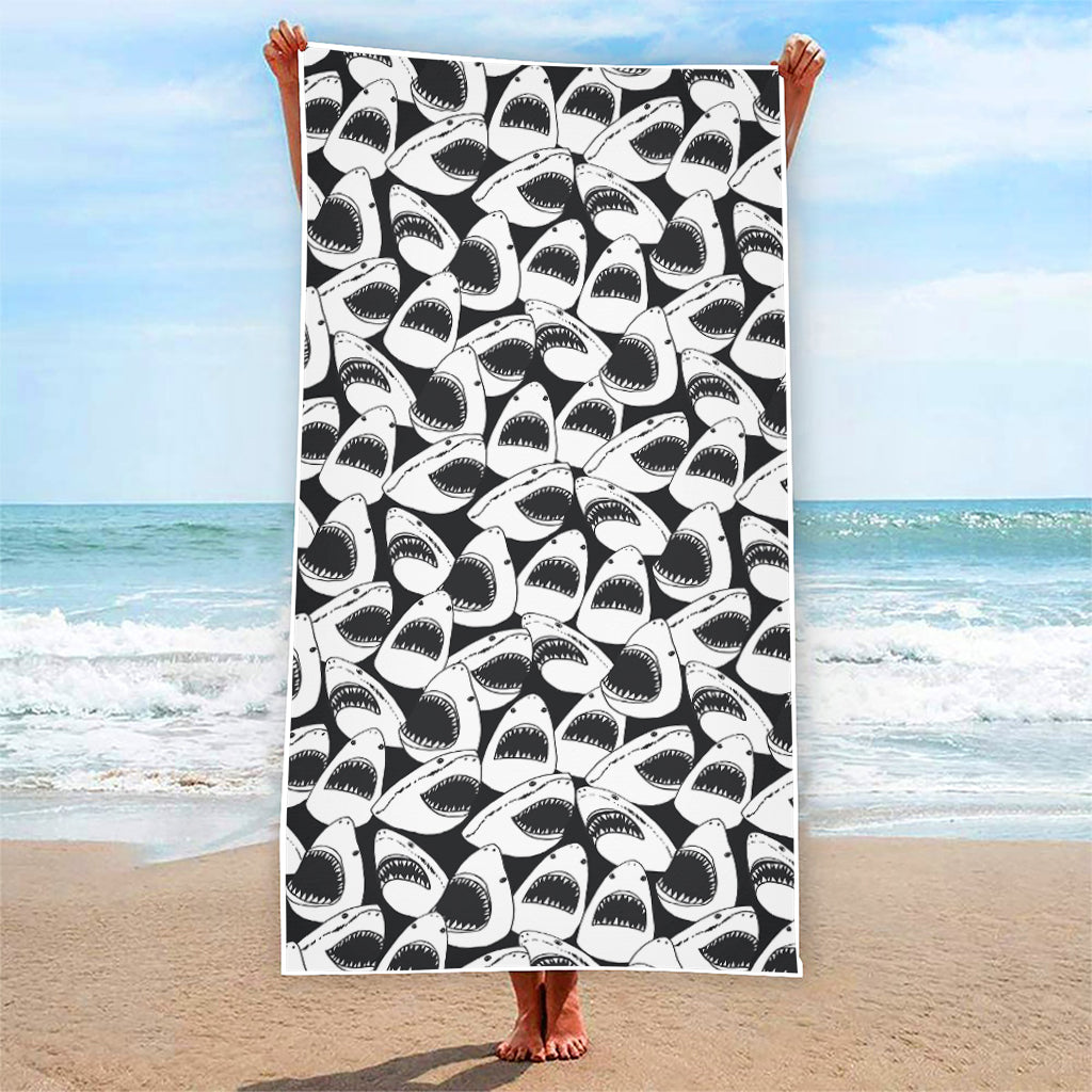 White And Grey Shark Pattern Print Beach Towel