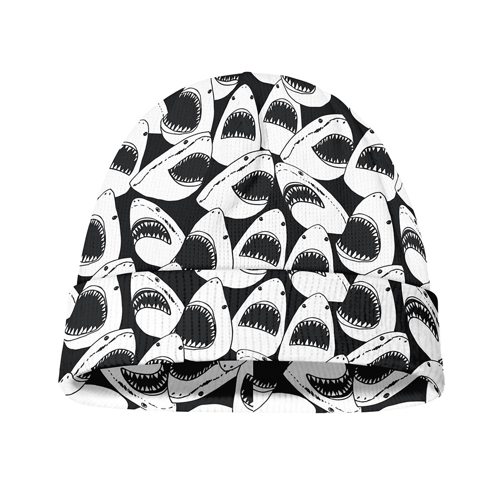 White And Grey Shark Pattern Print Beanie