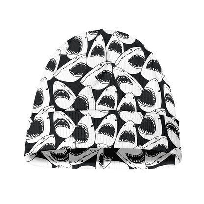 White And Grey Shark Pattern Print Beanie