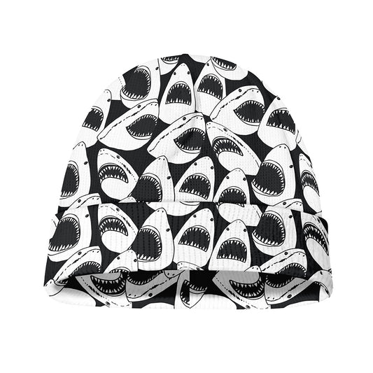 White And Grey Shark Pattern Print Beanie