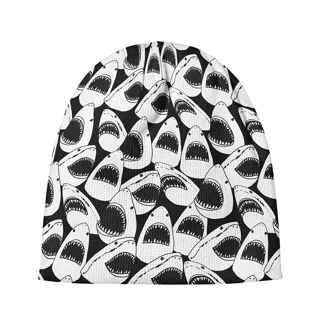 White And Grey Shark Pattern Print Beanie