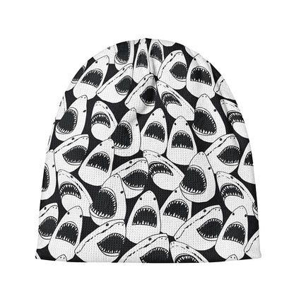 White And Grey Shark Pattern Print Beanie