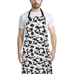 White And Grey Shark Pattern Print Bib Apron With Pocket