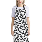 White And Grey Shark Pattern Print Bib Apron With Pocket