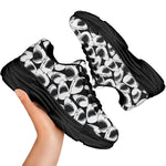 White And Grey Shark Pattern Print Black Chunky Shoes