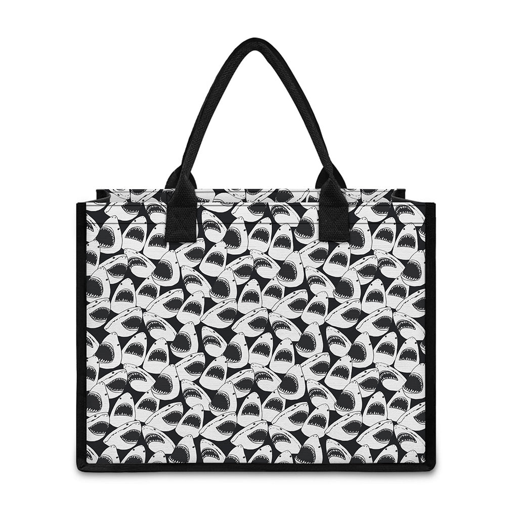 White And Grey Shark Pattern Print Canvas Tote Bag