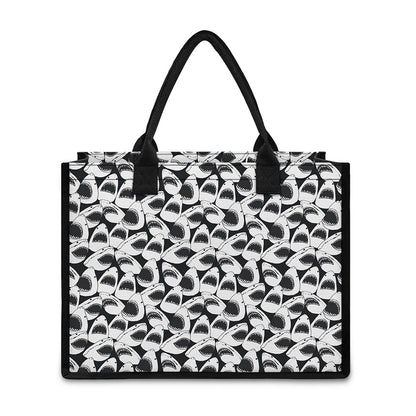 White And Grey Shark Pattern Print Canvas Tote Bag