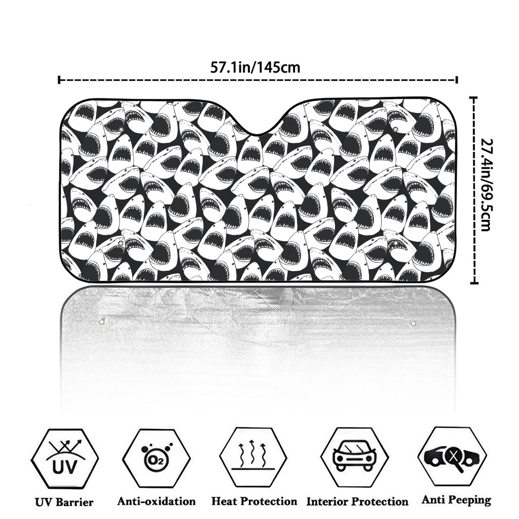 White And Grey Shark Pattern Print Car Windshield Sun Shade
