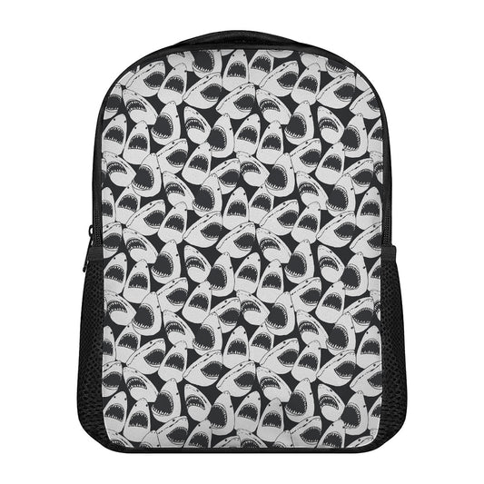 White And Grey Shark Pattern Print Casual Backpack