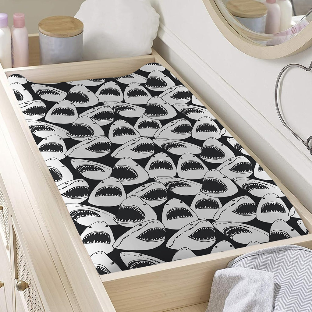 White And Grey Shark Pattern Print Changing Pad Cover