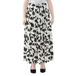 White And Grey Shark Pattern Print Chiffon Maxi Skirt