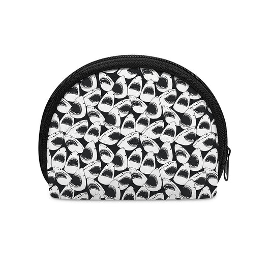 White And Grey Shark Pattern Print Coin Purse
