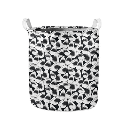 White And Grey Shark Pattern Print Collapsible Laundry Basket