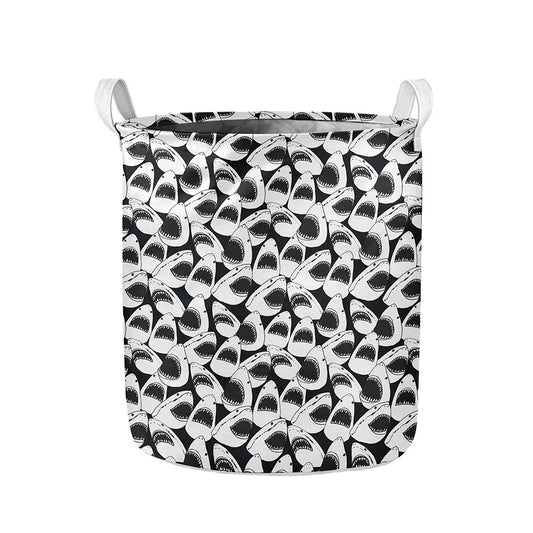 White And Grey Shark Pattern Print Collapsible Laundry Basket