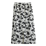 White And Grey Shark Pattern Print Cotton Front Slit Maxi Skirt