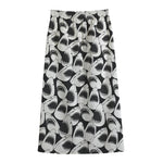 White And Grey Shark Pattern Print Cotton Front Slit Maxi Skirt