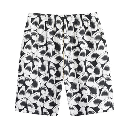 White And Grey Shark Pattern Print Cotton Shorts