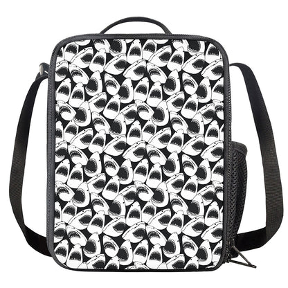 White And Grey Shark Pattern Print Crossbody Lunch Bag
