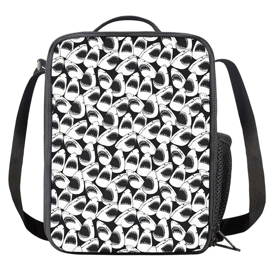 White And Grey Shark Pattern Print Crossbody Lunch Bag