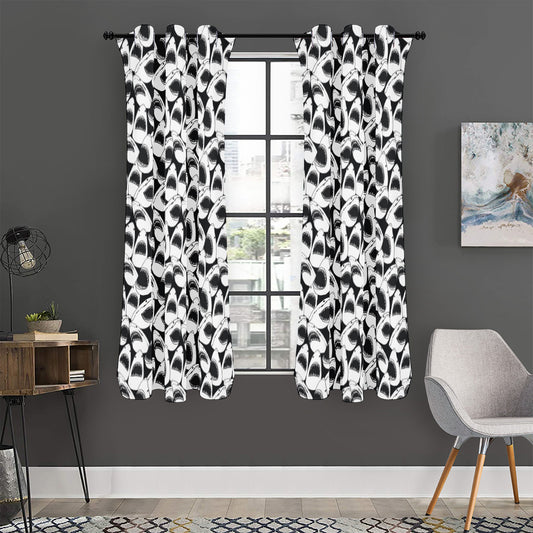 White And Grey Shark Pattern Print Curtain