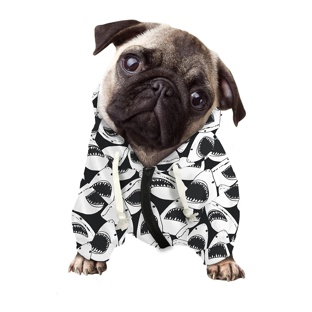 White And Grey Shark Pattern Print Dog Zip Up Hoodie
