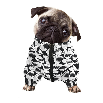 White And Grey Shark Pattern Print Dog Zip Up Jacket