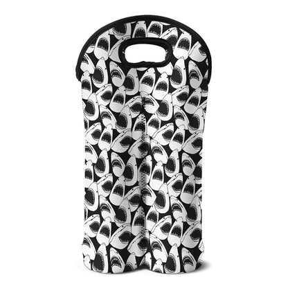 White And Grey Shark Pattern Print Double Neoprene Wine Tote