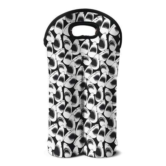 White And Grey Shark Pattern Print Double Neoprene Wine Tote