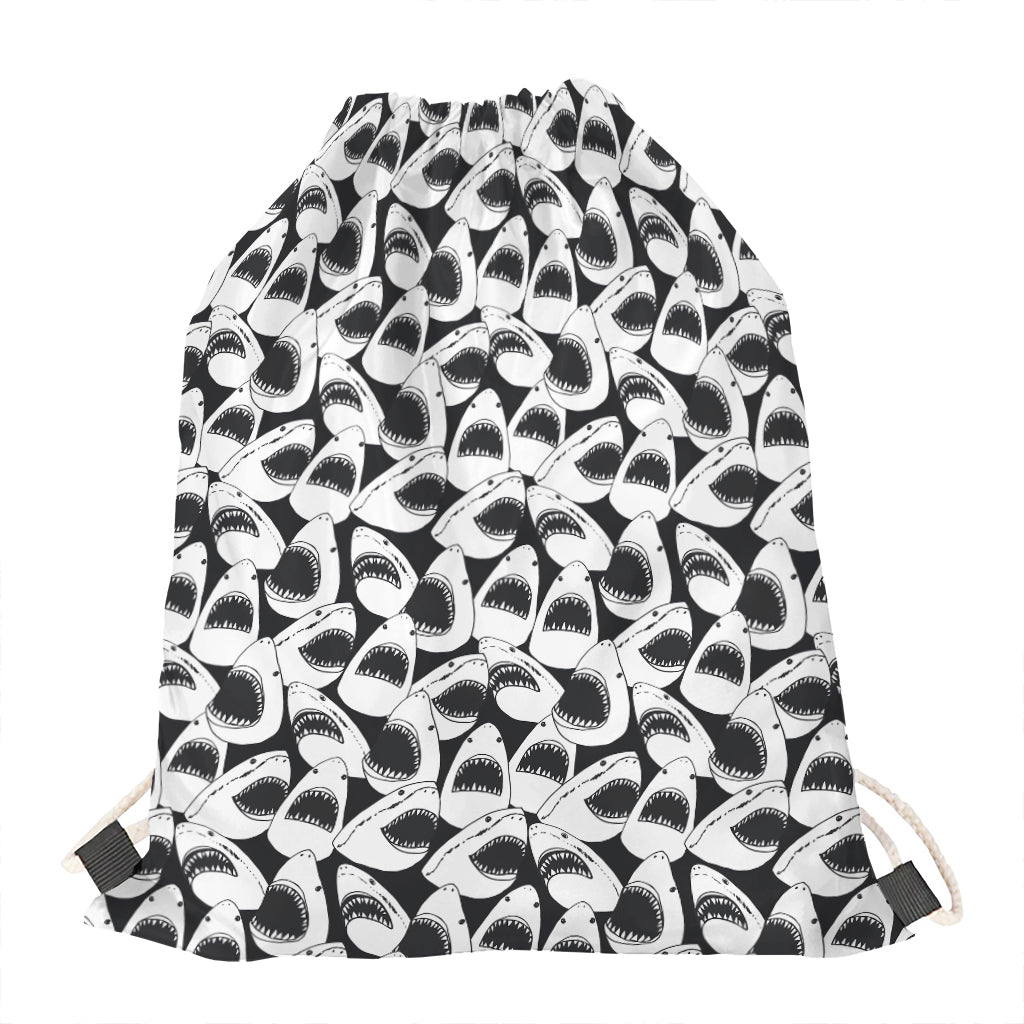 White And Grey Shark Pattern Print Drawstring Bag