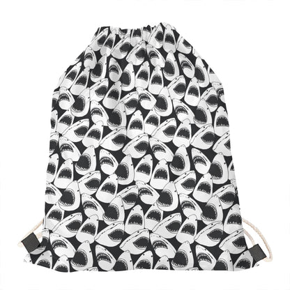 White And Grey Shark Pattern Print Drawstring Bag