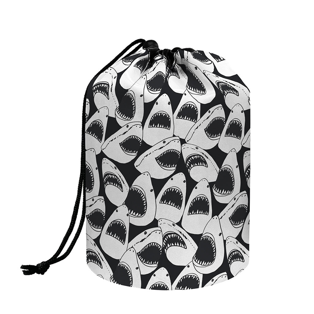 White And Grey Shark Pattern Print Drawstring Makeup Bag