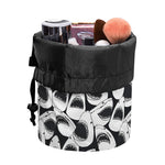 White And Grey Shark Pattern Print Drawstring Makeup Bag