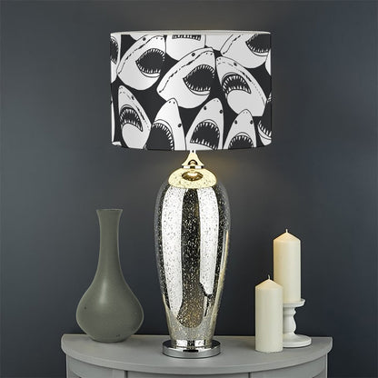 White And Grey Shark Pattern Print Drum Lamp Shade