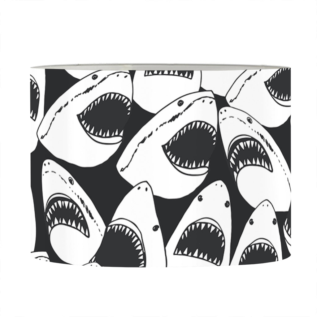 White And Grey Shark Pattern Print Drum Lamp Shade