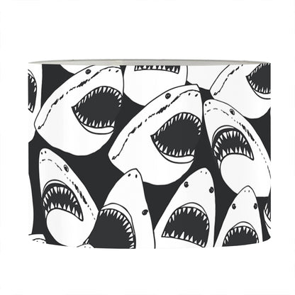 White And Grey Shark Pattern Print Drum Lamp Shade