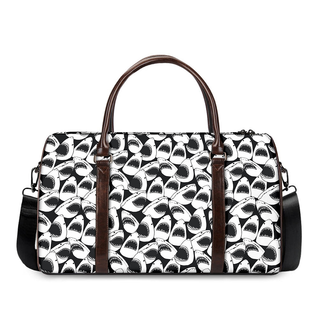 White And Grey Shark Pattern Print Duffle Bag