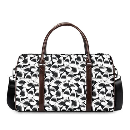 White And Grey Shark Pattern Print Duffle Bag