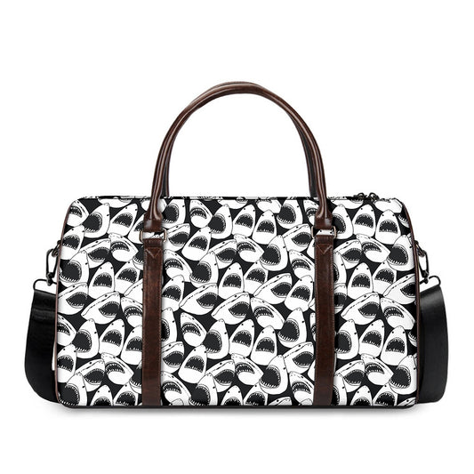 White And Grey Shark Pattern Print Duffle Bag