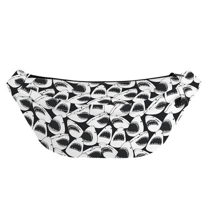 White And Grey Shark Pattern Print Fanny Pack